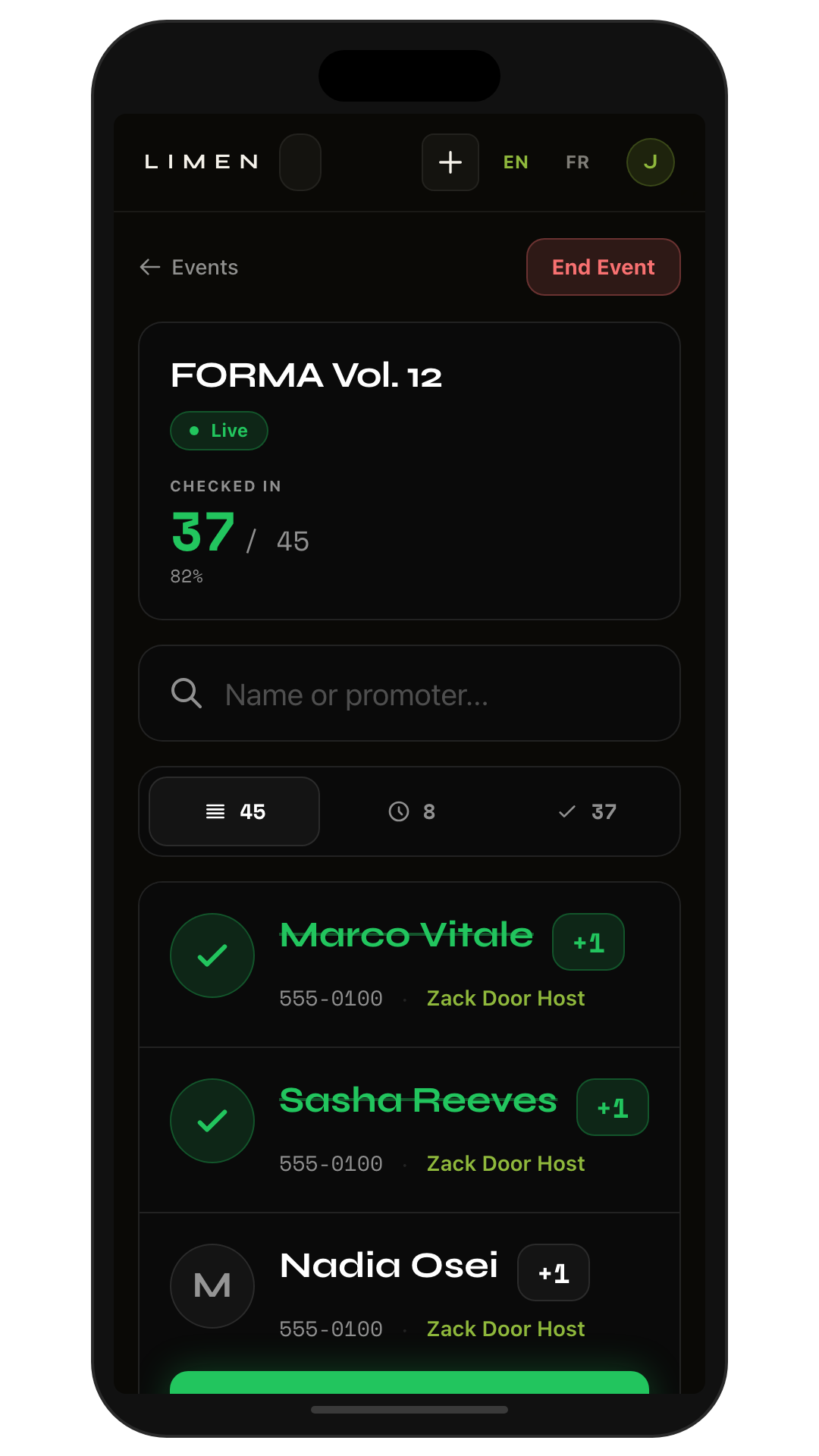 Guestlist tab